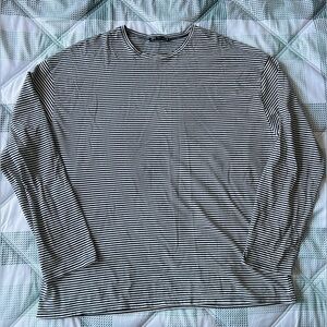 Zara Navy and White Striped Top with Green Detail